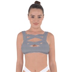 Soot Black And White Handpainted Houndstooth Check Watercolor Pattern Bandaged Up Bikini Top by PodArtist