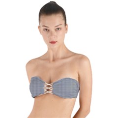 Soot Black And White Handpainted Houndstooth Check Watercolor Pattern Twist Bandeau Bikini Top