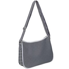Soot Black And White Handpainted Houndstooth Check Watercolor Pattern Zip Up Shoulder Bag
