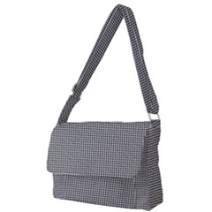 Soot Black And White Handpainted Houndstooth Check Watercolor Pattern Full Print Messenger Bag (l)