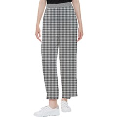Soot Black And White Handpainted Houndstooth Check Watercolor Pattern Women s Pants 