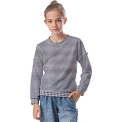 Soot Black And White Handpainted Houndstooth Check Watercolor Pattern Kids  Long Sleeve Tee With Frill 