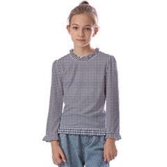 Soot Black And White Handpainted Houndstooth Check Watercolor Pattern Kids  Frill Detail Tee