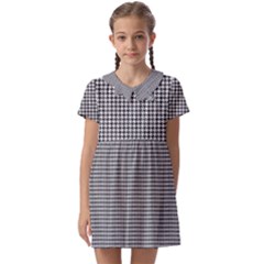 Soot Black And White Handpainted Houndstooth Check Watercolor Pattern Kids  Asymmetric Collar Dress by PodArtist