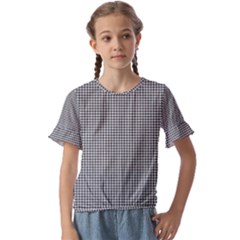 Soot Black And White Handpainted Houndstooth Check Watercolor Pattern Kids  Cuff Sleeve Scrunch Bottom Tee