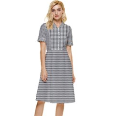 Soot Black And White Handpainted Houndstooth Check Watercolor Pattern Button Top Knee Length Dress