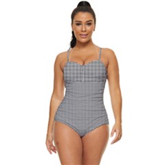 Soot Black And White Handpainted Houndstooth Check Watercolor Pattern Retro Full Coverage Swimsuit by PodArtist