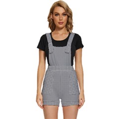 Soot Black And White Handpainted Houndstooth Check Watercolor Pattern Short Overalls