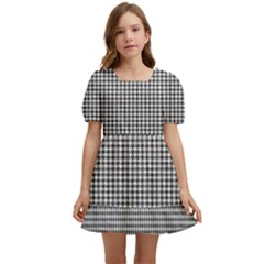 Soot Black And White Handpainted Houndstooth Check Watercolor Pattern Kids  Short Sleeve Dolly Dress by PodArtist