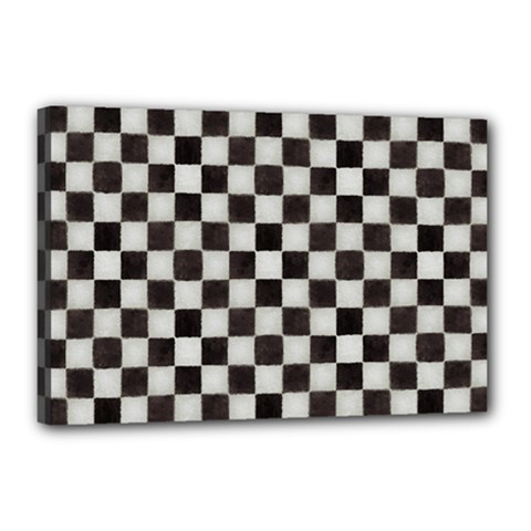 Large Black And White Watercolored Checkerboard Chess Canvas 18  X 12  (stretched)