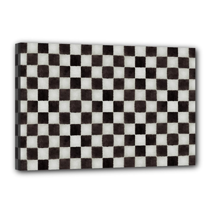 Large Black and White Watercolored Checkerboard Chess Canvas 18  x 12  (Stretched)