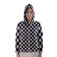 Large Black And White Watercolored Checkerboard Chess Women s Hooded Windbreaker