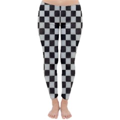 Large Black And White Watercolored Checkerboard Chess Classic Winter Leggings by PodArtist