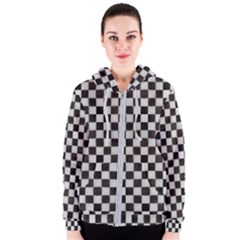 Large Black And White Watercolored Checkerboard Chess Women s Zipper Hoodie