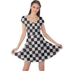 Large Black And White Watercolored Checkerboard Chess Cap Sleeve Dress