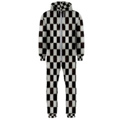 Large Black And White Watercolored Checkerboard Chess Hooded Jumpsuit (men)