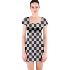 Large Black And White Watercolored Checkerboard Chess Short Sleeve Bodycon Dress