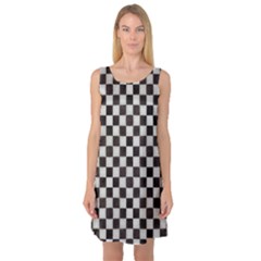 Large Black And White Watercolored Checkerboard Chess Sleeveless Satin Nightdress