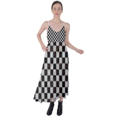 Large Black And White Watercolored Checkerboard Chess Tie Back Maxi Dress by PodArtist