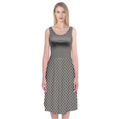 Small Black And White Watercolor Checkerboard Chess Midi Sleeveless Dress by PodArtist