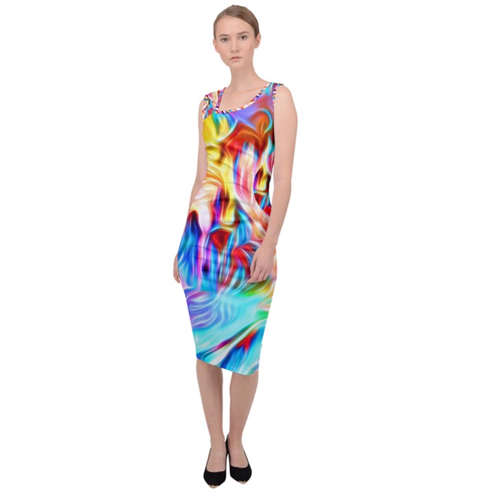 Background-drips-fluid-colorful- Sleeveless Pencil Dress