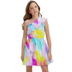 Background-drips-fluid-colorful Kids  One Shoulder Party Dress