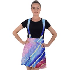 Painting-abstract-blue-pink-spots Velvet Suspender Skater Skirt by Jancukart