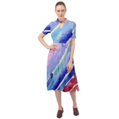 Painting-abstract-blue-pink-spots Keyhole Neckline Chiffon Dress