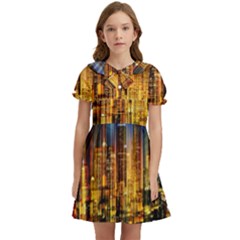 Skyline-light-rays-gloss-upgrade Kids  Bow Tie Puff Sleeve Dress by Jancukart