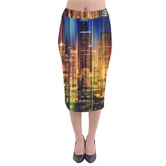 Skyline-light-rays-gloss-upgrade Velvet Midi Pencil Skirt by Jancukart