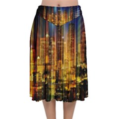 Skyline-light-rays-gloss-upgrade Velvet Flared Midi Skirt by Jancukart