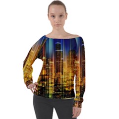 Skyline-light-rays-gloss-upgrade Off Shoulder Long Sleeve Velour Top by Jancukart