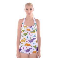 Dinosaurs-seamless-pattern-kids 003 Boyleg Halter Swimsuit 