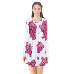 Grape-bunch-seamless-pattern-white-background-with-leaves 001 Long Sleeve V-neck Flare Dress by nate14shop