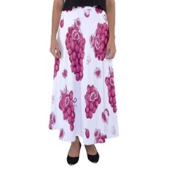 Grape-bunch-seamless-pattern-white-background-with-leaves 001 Flared Maxi Skirt