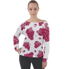 Grape-bunch-seamless-pattern-white-background-with-leaves 001 Off Shoulder Long Sleeve Velour Top by nate14shop