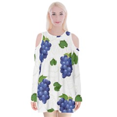 Grape-bunch-seamless-pattern-white-background-with-leaves Velvet Long Sleeve Shoulder Cutout Dress by nate14shop