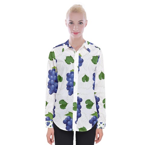 Grape-bunch-seamless-pattern-white-background-with-leaves Womens Long Sleeve Shirt by nate14shop