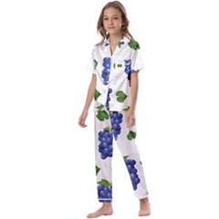 Grape-bunch-seamless-pattern-white-background-with-leaves Kids  Satin Short Sleeve Pajamas Set by nate14shop