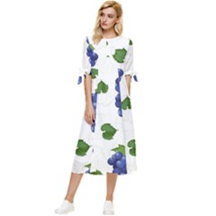 Grape-bunch-seamless-pattern-white-background-with-leaves Bow Sleeve Chiffon Midi Dress by nate14shop