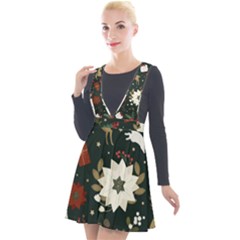 Hand Drawn Christmas Pattern Design Plunge Pinafore Velour Dress