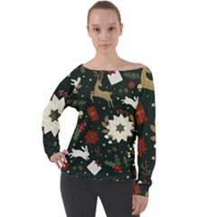 Hand Drawn Christmas Pattern Design Off Shoulder Long Sleeve Velour Top by nate14shop