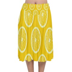 Lemon-fruits-slice-seamless-pattern Velvet Flared Midi Skirt by nate14shop