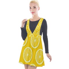 Lemon-fruits-slice-seamless-pattern Plunge Pinafore Velour Dress