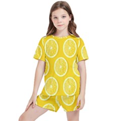 Lemon-fruits-slice-seamless-pattern Kids  Tee And Sports Shorts Set by nate14shop