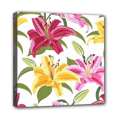 Lily-flower-seamless-pattern-white-background 001 Mini Canvas 8  X 8  (stretched) by nate14shop