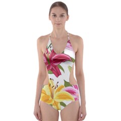 Lily-flower-seamless-pattern-white-background 001 Cut-out One Piece Swimsuit by nate14shop