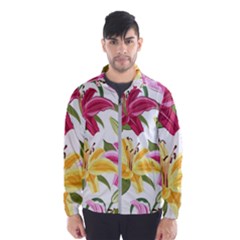 Lily-flower-seamless-pattern-white-background 001 Men s Windbreaker by nate14shop