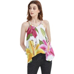 Lily-flower-seamless-pattern-white-background 001 Flowy Camisole Tank Top