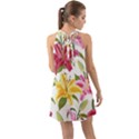 Lily-flower-seamless-pattern-white-background 001 Halter Tie Back Chiffon Dress View2